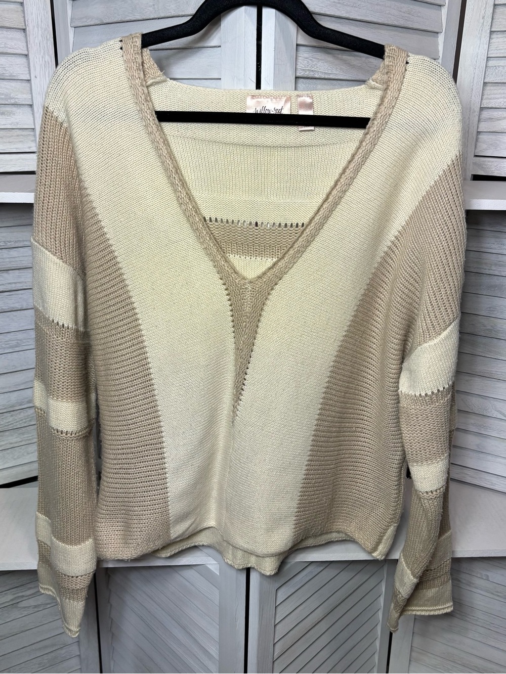 Willow & Root Cream Taupe Colorblock Sweater Size Large